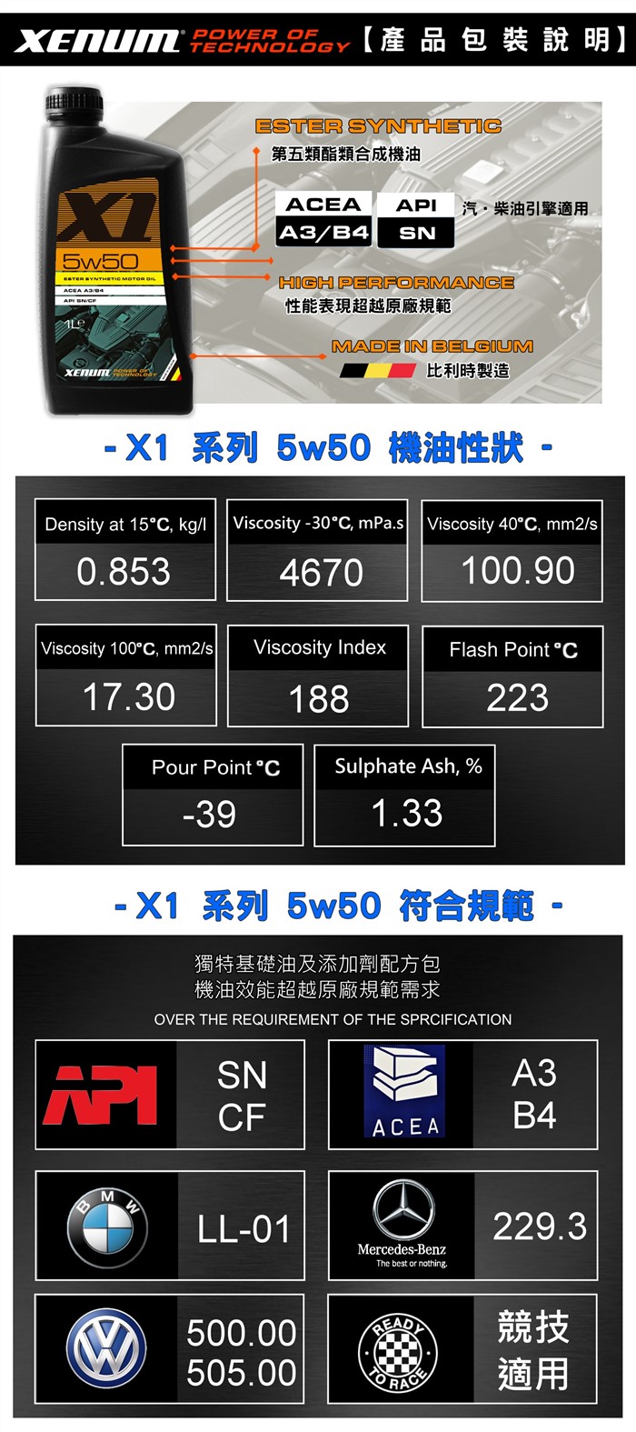 X1- 5W50 酯類合成 A3/B4