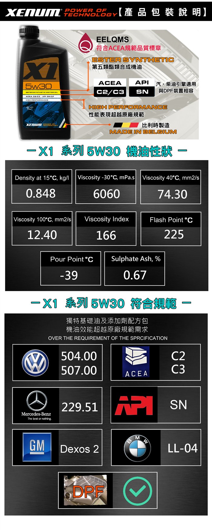 X1─5w30 酯類合成C2/C3/VW504.507